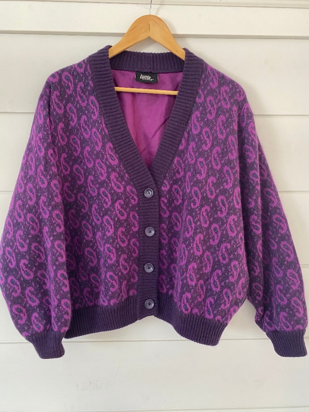 Women Purple Wool Vintage Cardigan Vest Size Medium Wool